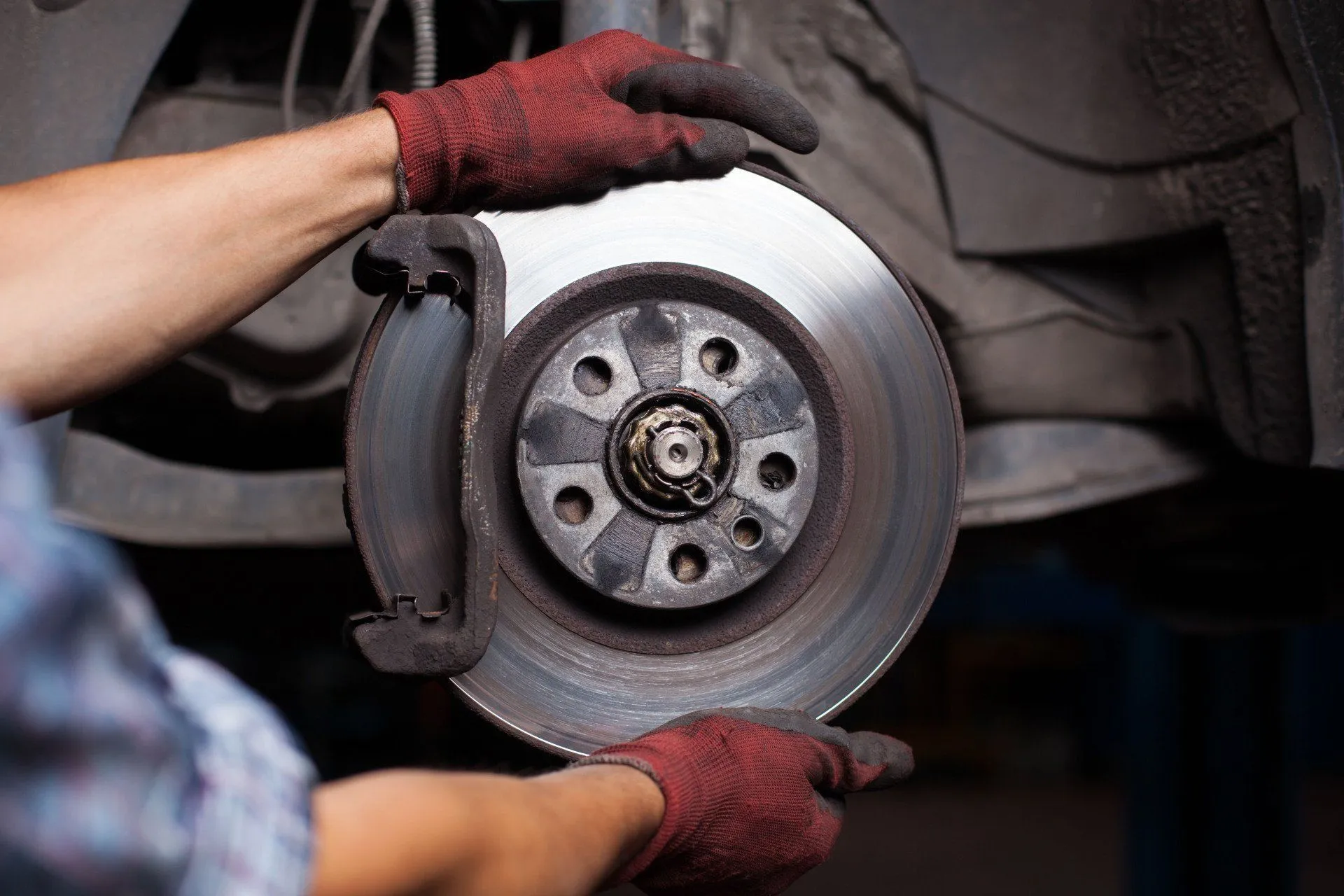 Brakes service being performed at Tim Worthy's Transmission & Auto Repair in Wellsville, KS